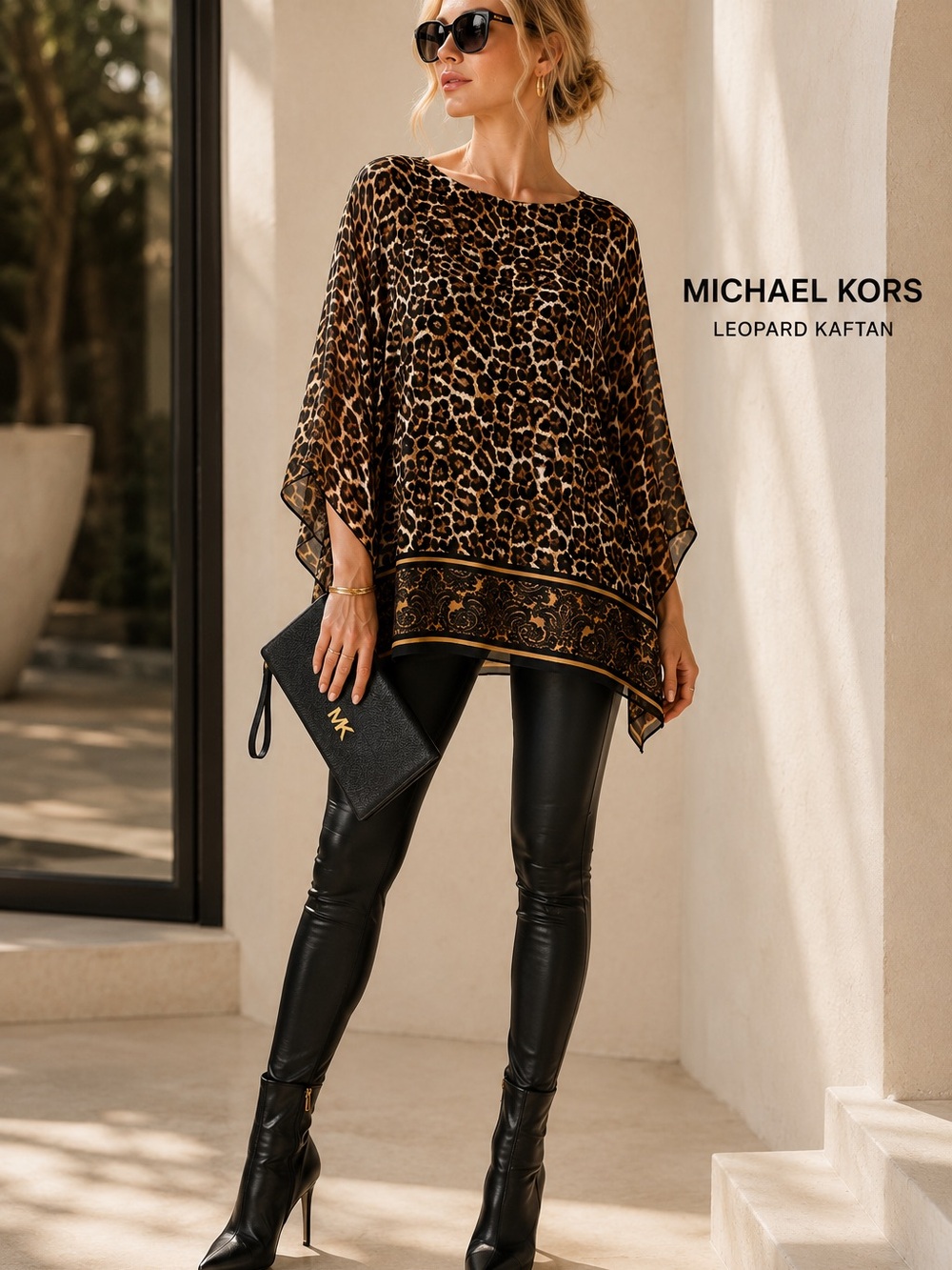 MICHAEL KORS Leopard Print Kaftan Top - Brown